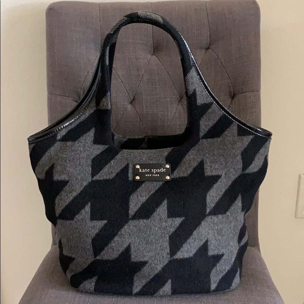 Kate Spade Black/Grey Houndstooth Wool Handbag